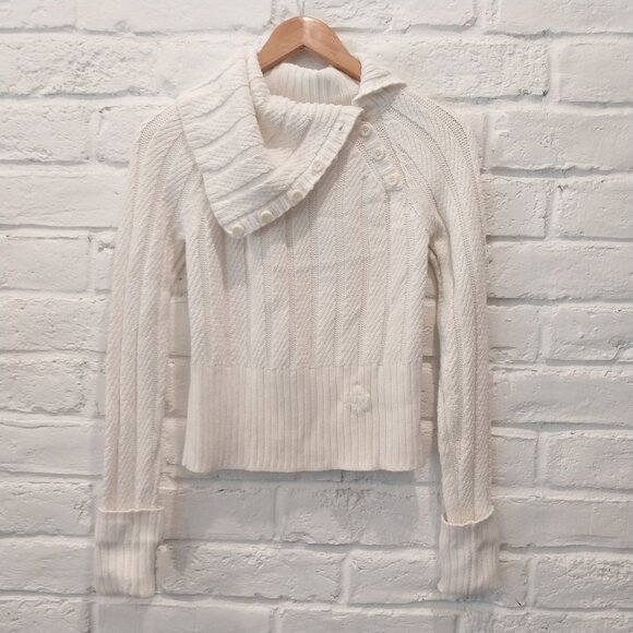 Armani Exchange Cable Knit Turtle Neck Sweater White Womens Small Fold Sleeves. - Picture 2 of 8
